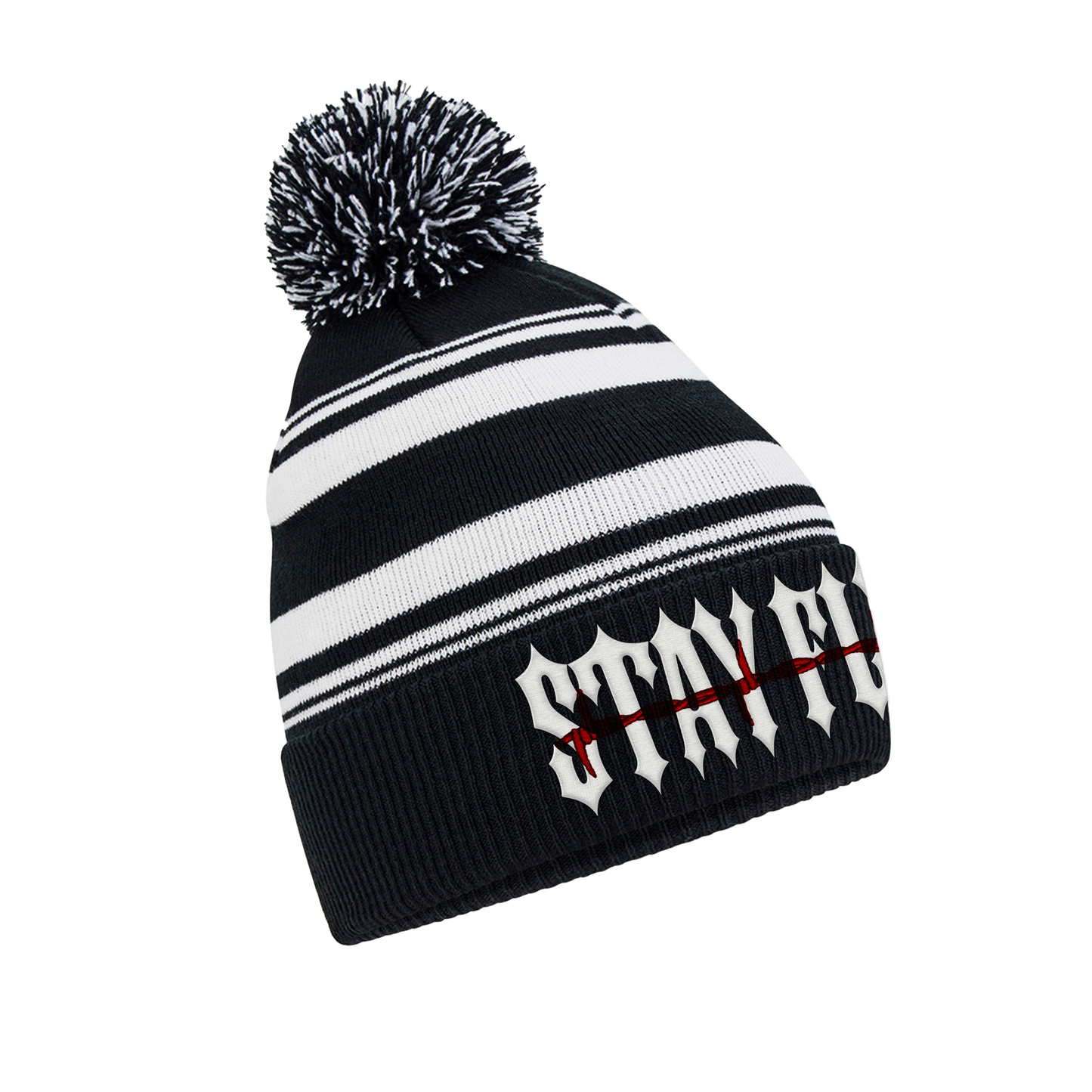 Adults Barbed Pom Pom Embroidered Beanie