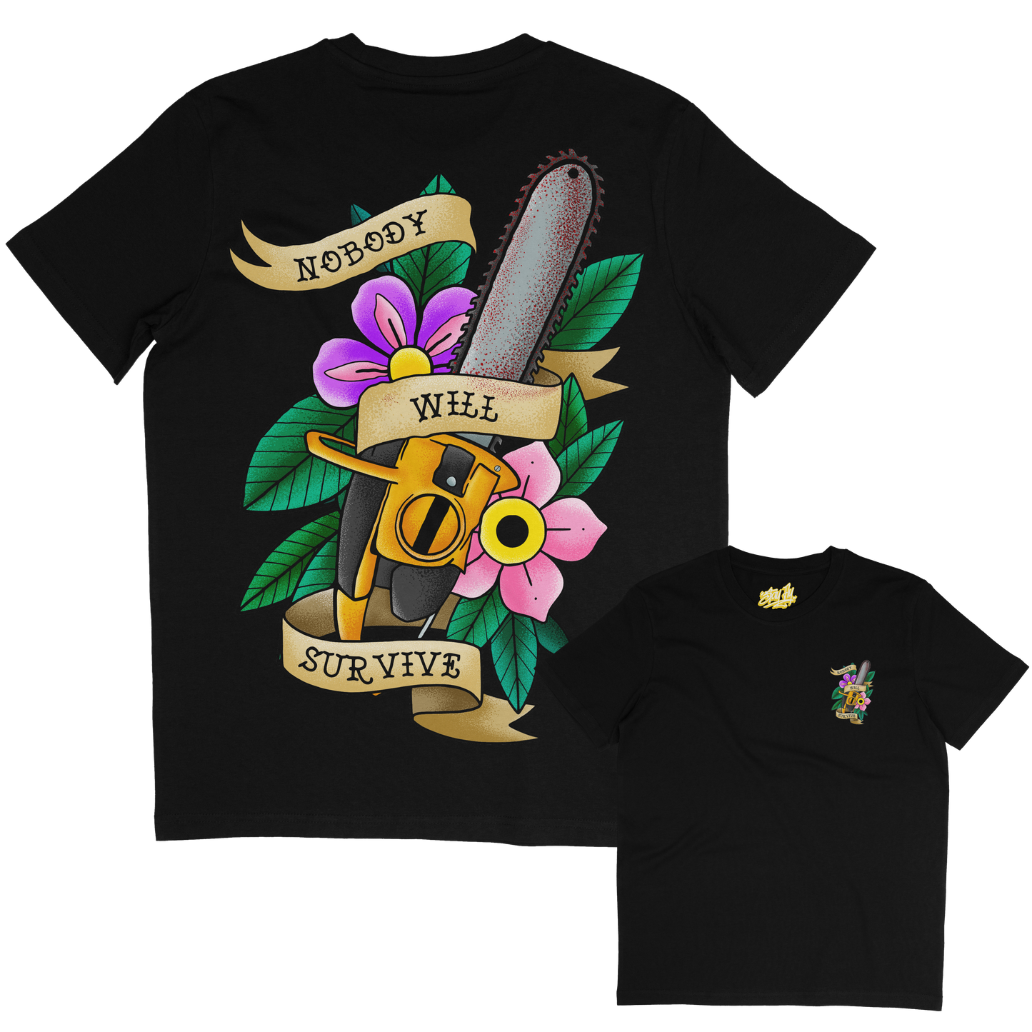 Horror and tattoo inspired tshirt Chainsaw