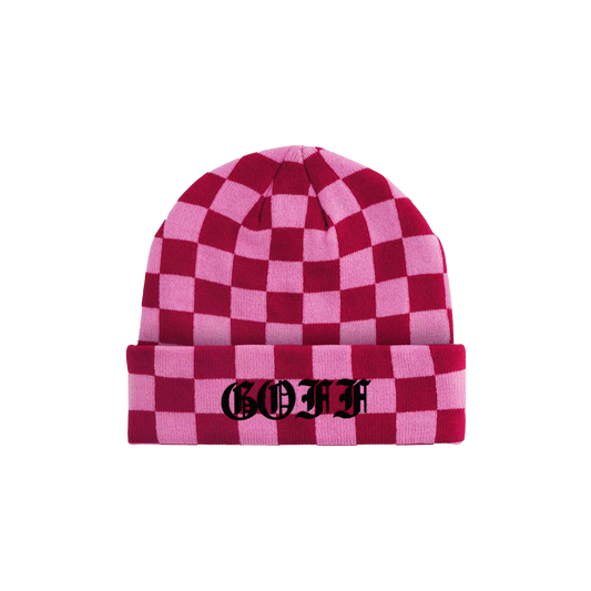Adults pink Checkerboard Goff Embroidered beanie