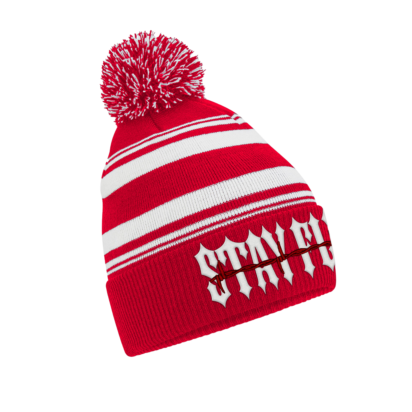 Adults Barbed Pom Pom Embroidered Beanie
