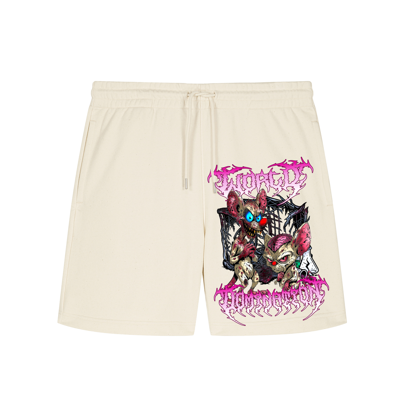 Adults Unisex World Domination, pinky and the brain horror inspired Shorts cream