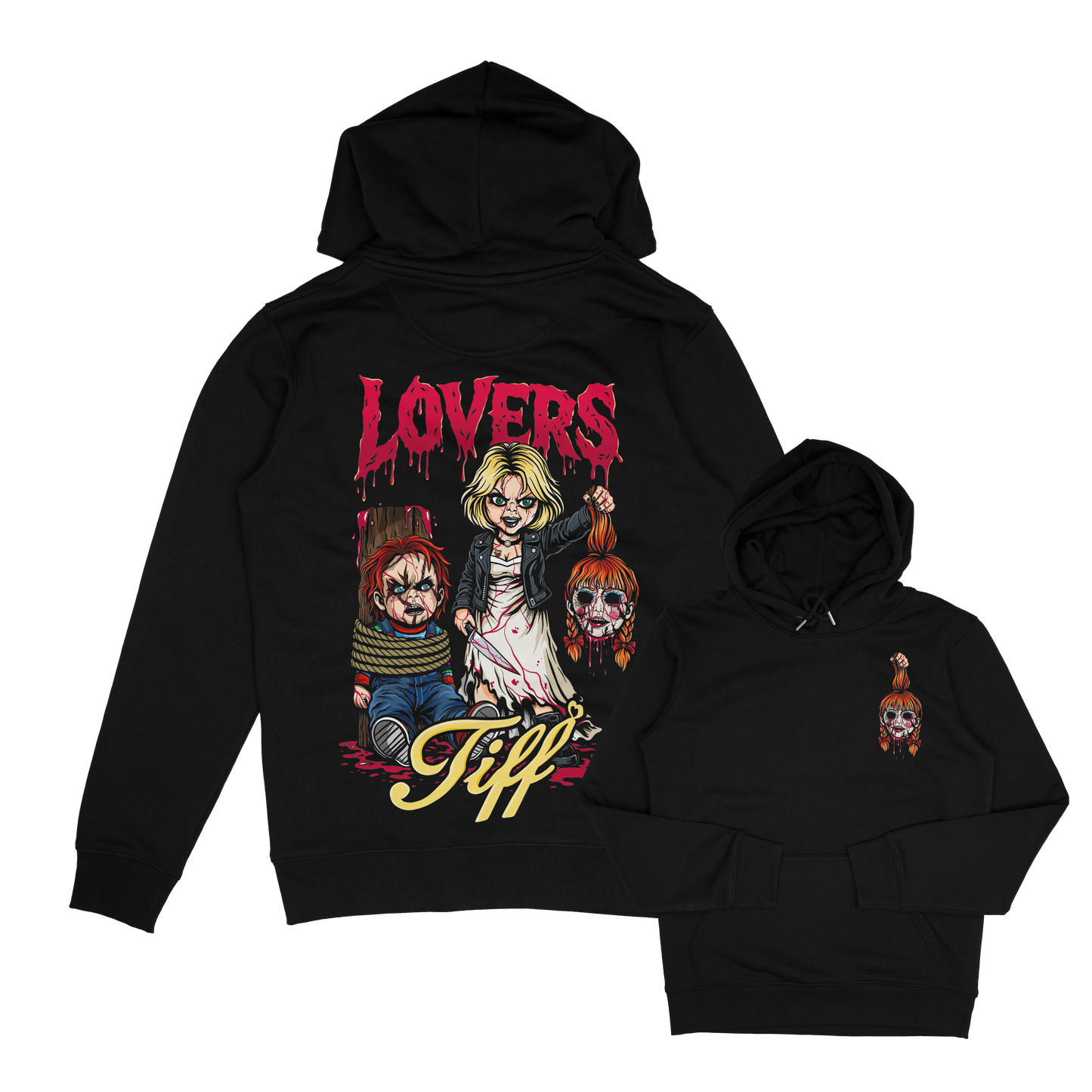 adults unisex Lovers Tiff, Chucky Doll, horror inspired  Hoodie