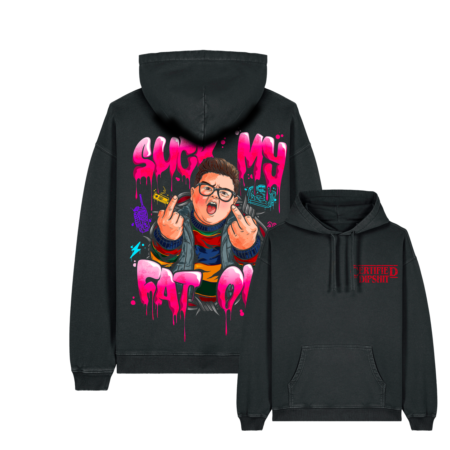 Adults Oversized Certified dipshit vintage hoodie - suck my fat one