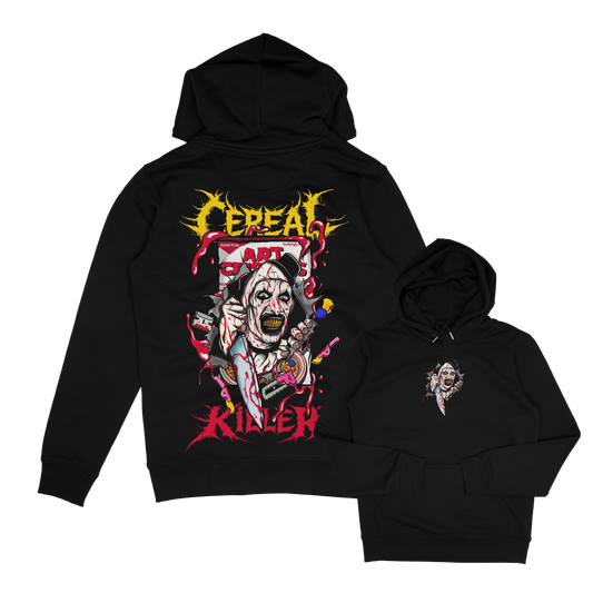 Adults Unisex Cereal Killer Hoodie, art the clown horror inspired art crispies design 