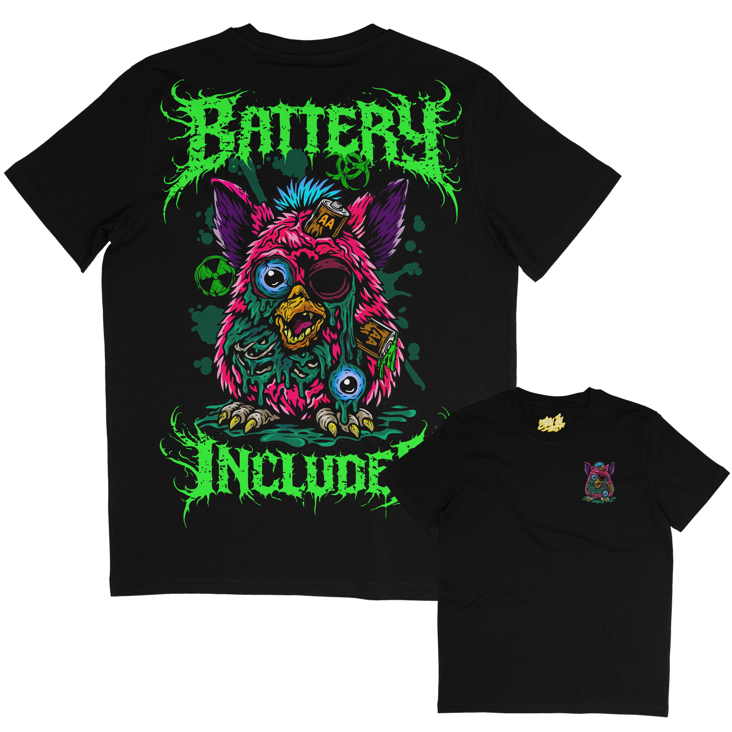 Battery, 90s inspired horror Furby tshirt 