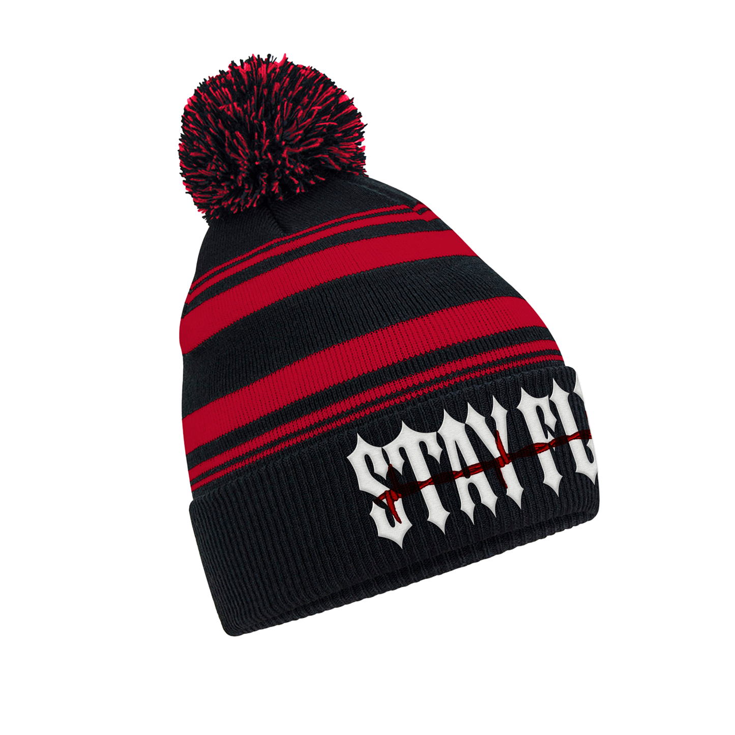 Adults Barbed Pom Pom Embroidered Beanie