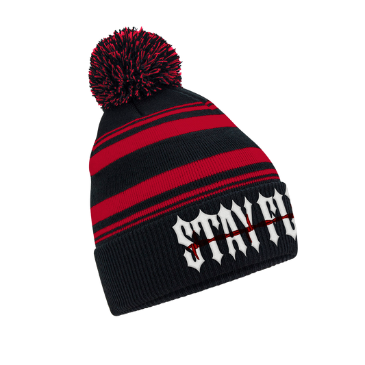 Adults Barbed Pom Pom Embroidered Beanie