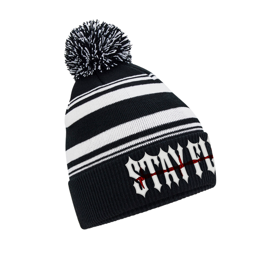 Adults Barbed Pom Pom Embroidered Beanie