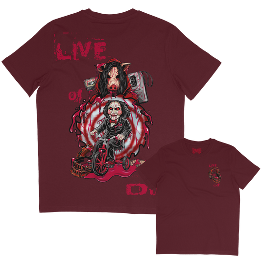 stay fly Live or DIe Saw horror inspired T-shirt 
