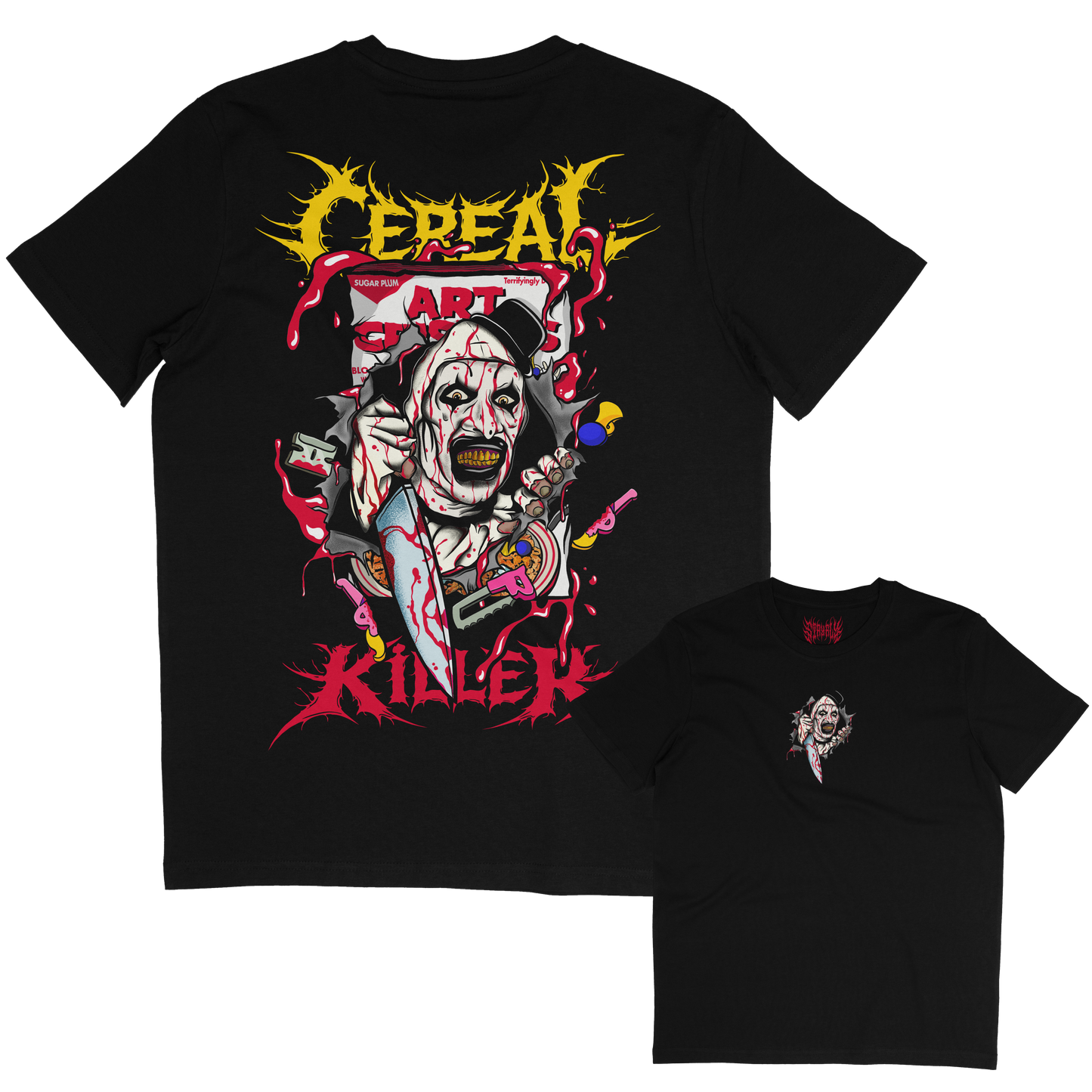 Cereal Killer T-shirt. art the clown horror inspired design. Art crispies