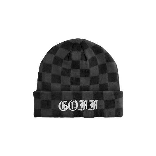Adults grey Checkerboard Goff Embroidered beanie