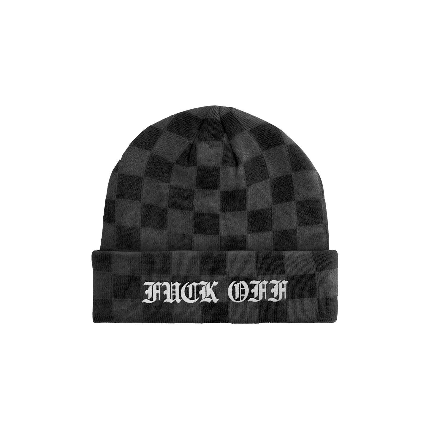 Adults grey Checkerboard fuck off Embroidered beanie
