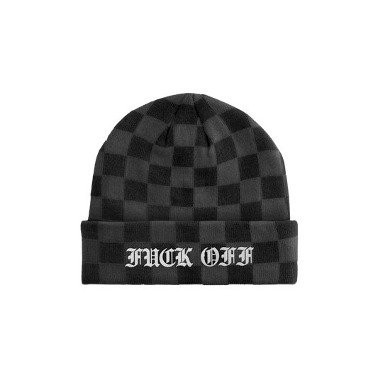 Adults grey Checkerboard fuck off Embroidered beanie