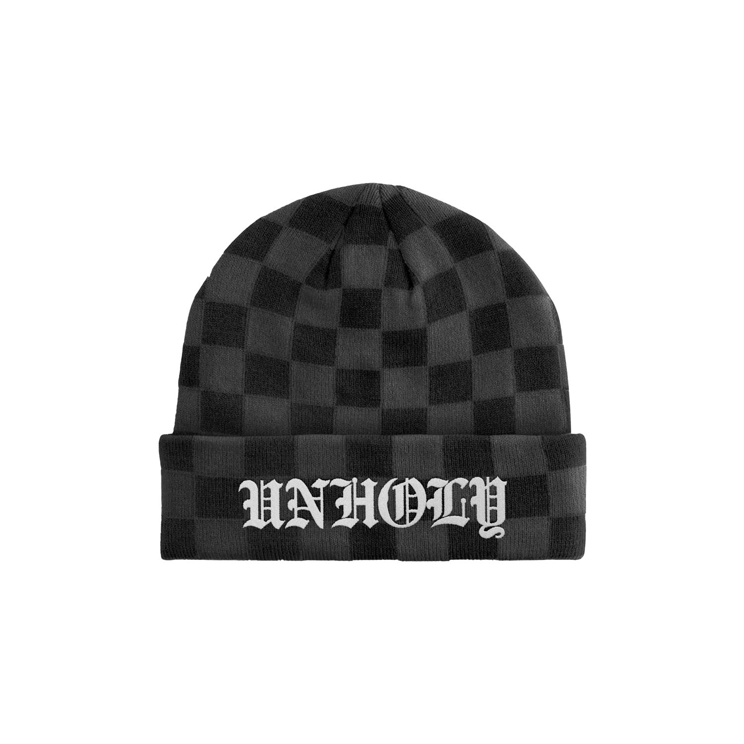 Adults Grey Checkerboard Unholy Embroidered beanie