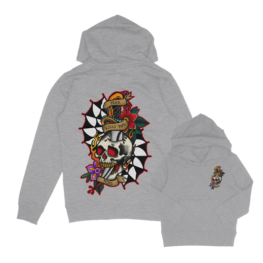Flash skull and tagger tattoo inspired kids hoodie Grey