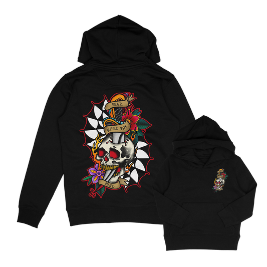 Flash skull and tagger tattoo inspired kids hoodie