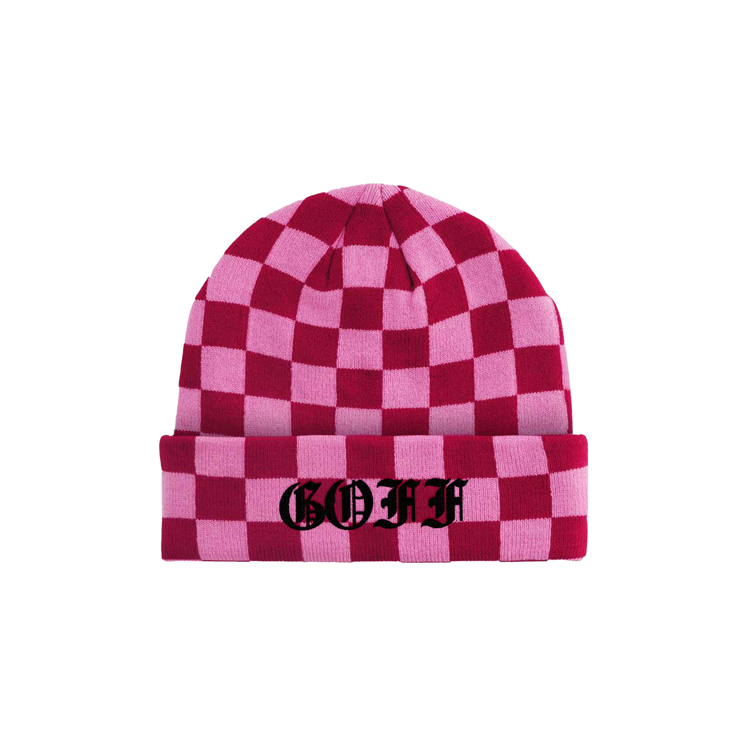 Adults pink Checkerboard Goff Embroidered beanie