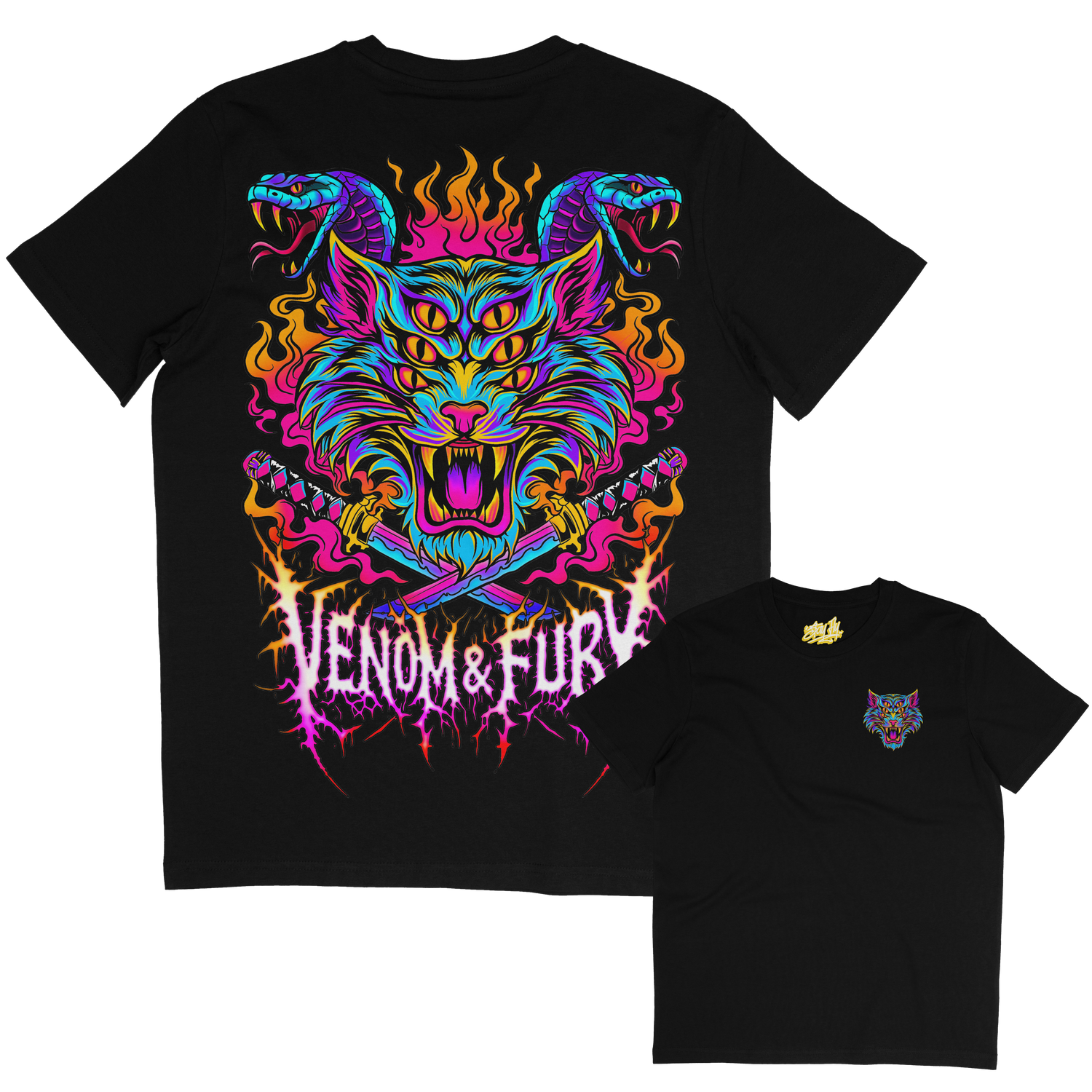 Venom tattoo inspired tiger / cat and snakes tshirt - stay fly