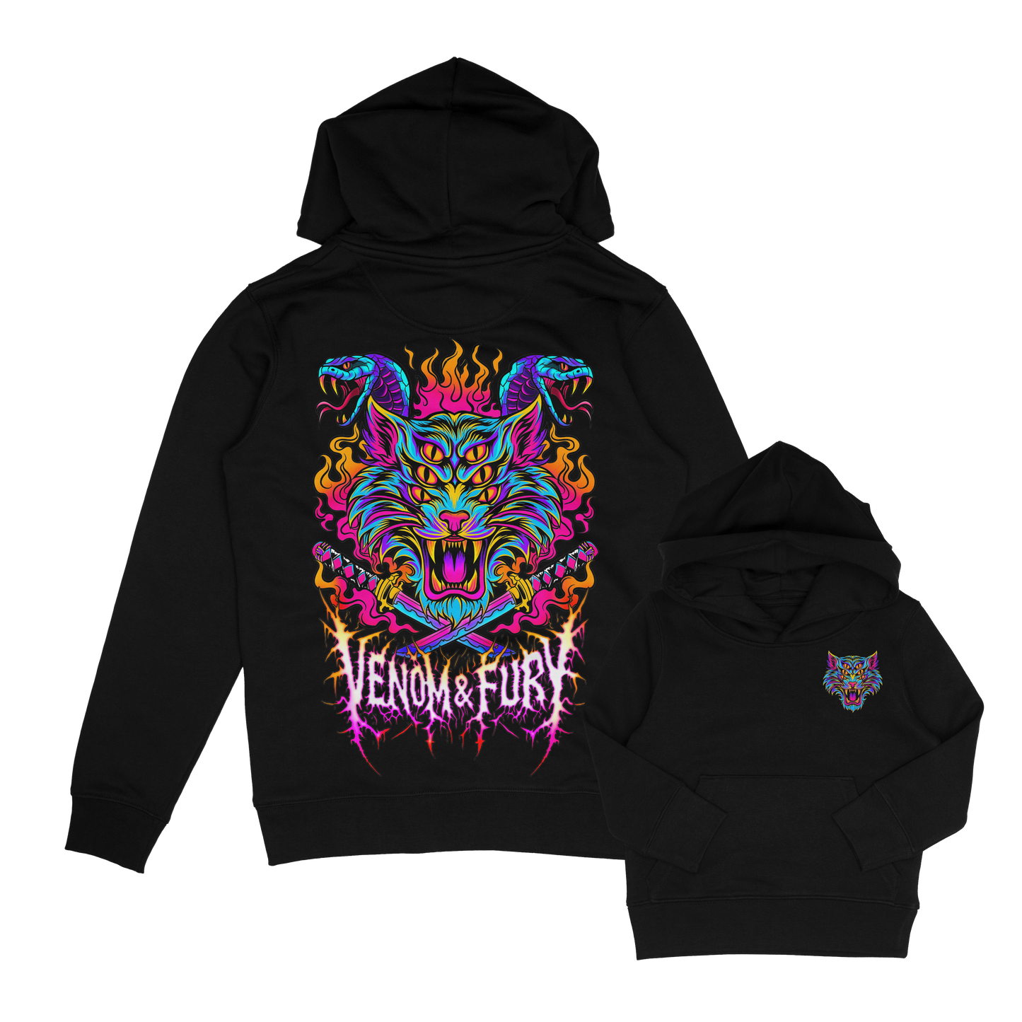 Kids Venom tattoo inspired tiger cat and snakes hoodie