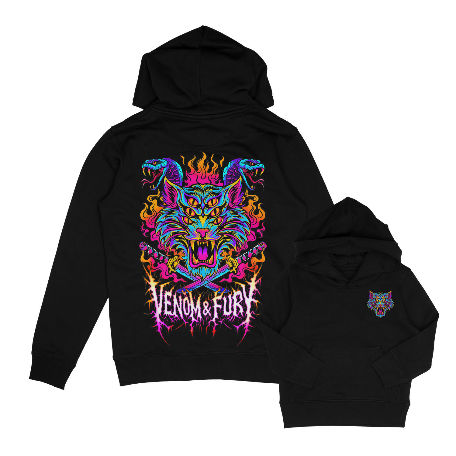 Kids Venom tattoo inspired tiger cat and snakes hoodie
