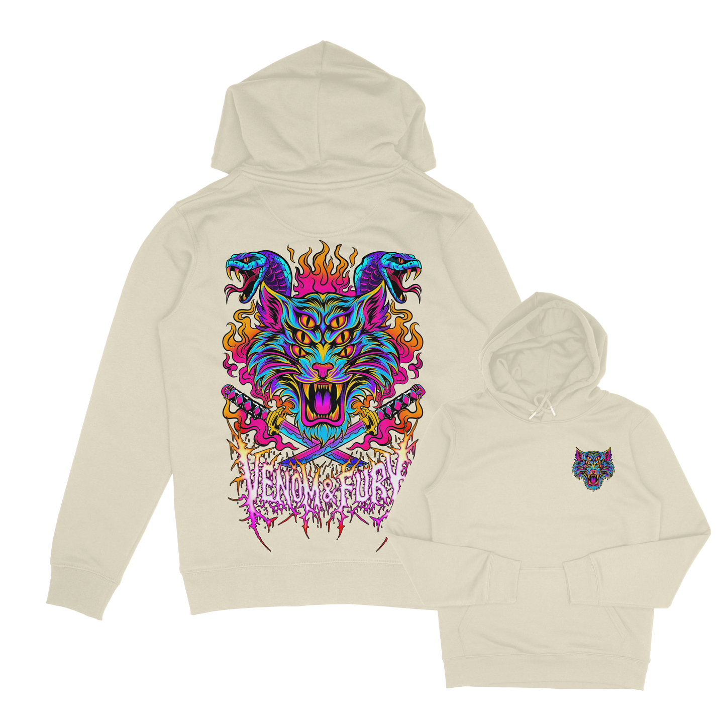 Adults unisex Venom tattoo inspired tiger cat and snakes hoodie - stay fly uk