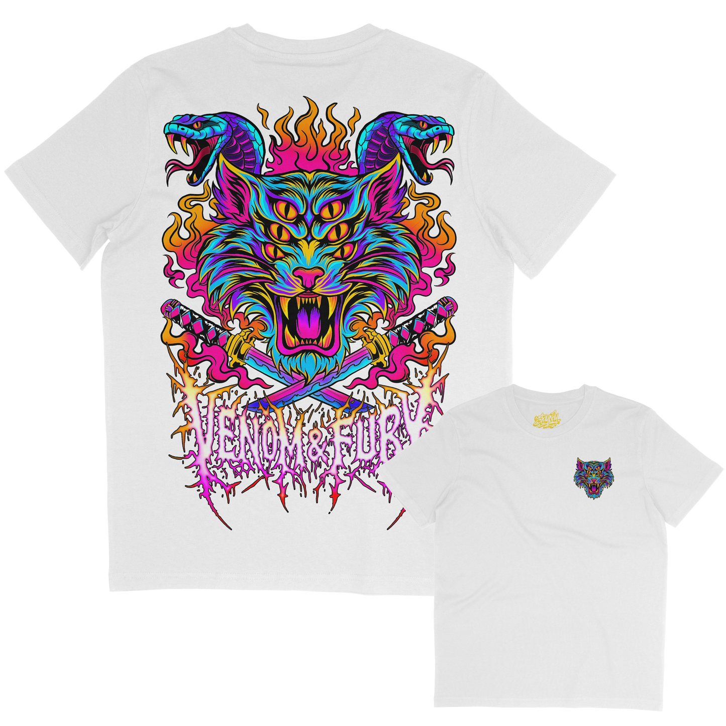 Venom tattoo inspired tiger / cat and snakes tshirt - stay fly