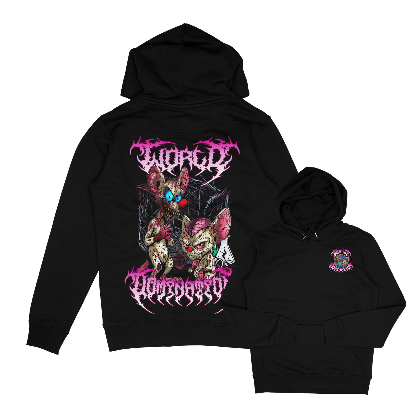 Adults Unisex World Domination, pinky and the brain horror inspired hoodie black