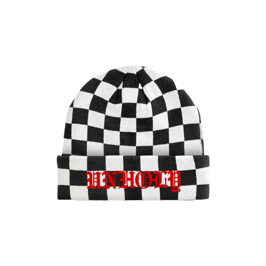 Adults Checkerboard Unholy Embroidered beanie