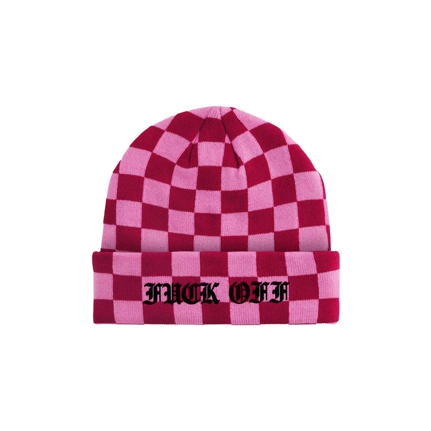 Adults pink Checkerboard fuck off Embroidered beanie