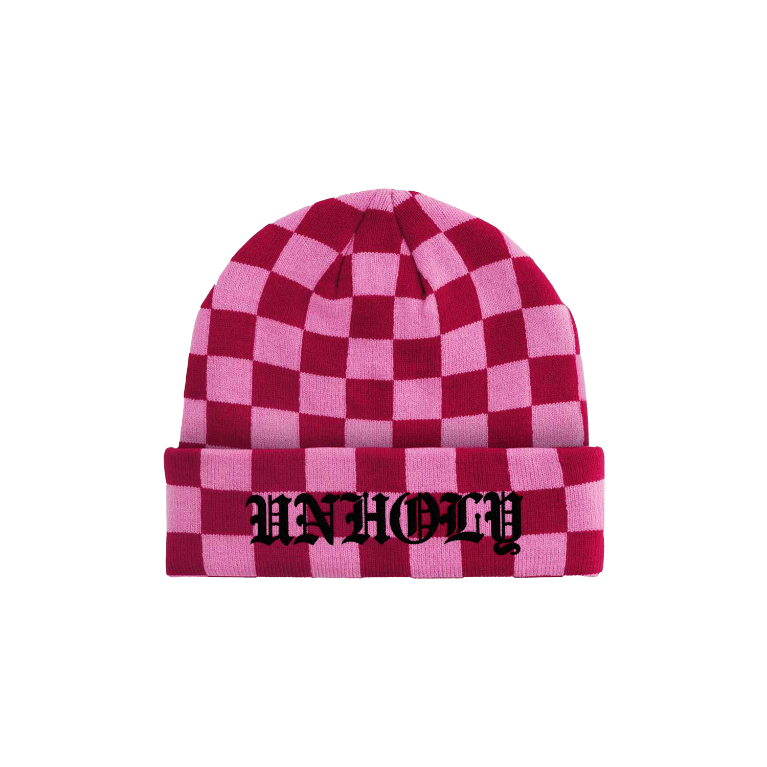 Adults  pink Checkerboard Unholy Embroidered beanie